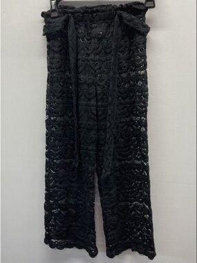 Decree Black Crochet Wide-Leg Drawstring Pants NWT XXL Swim cover-up